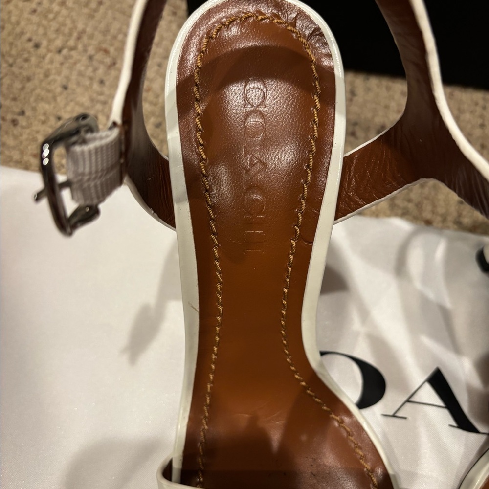 Coach White Heels with Silver Chain Detail - Picture 6 of 11